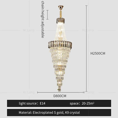Modern gold spiral crystal chandelier living room cascading light