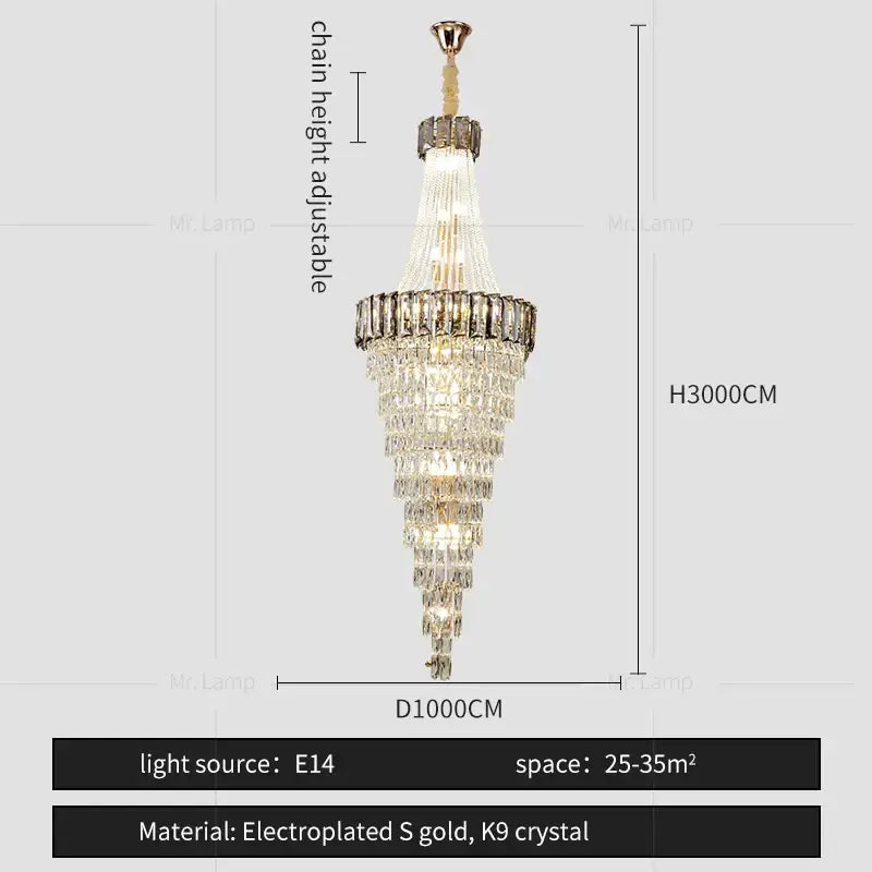 Modern gold spiral crystal chandelier living room cascading light