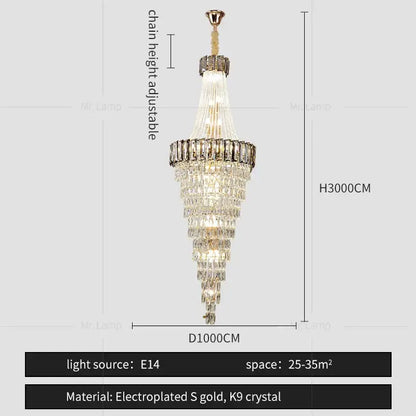 Modern gold spiral crystal chandelier living room cascading light