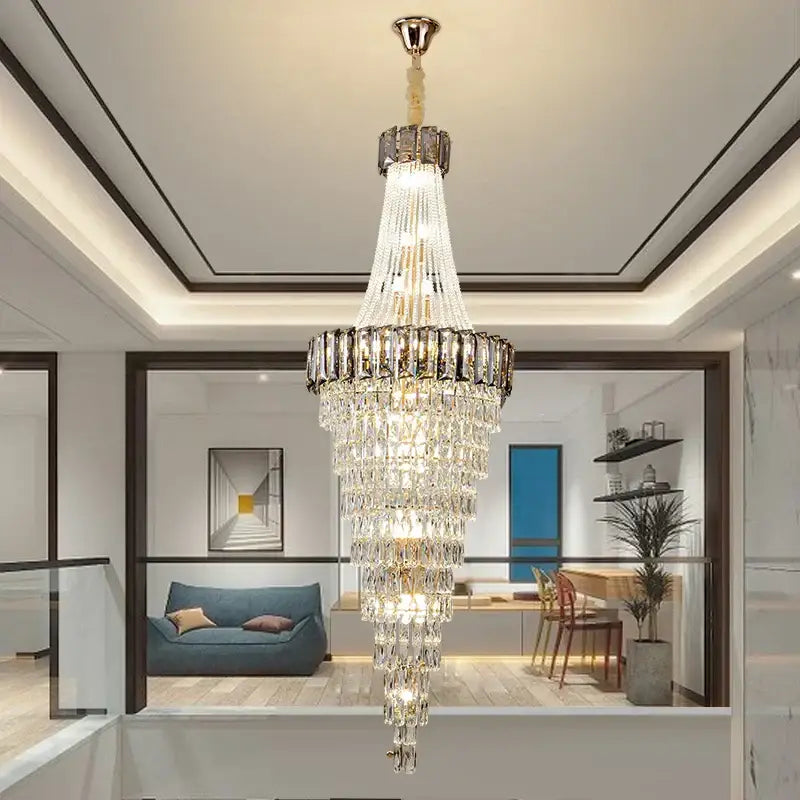 Modern gold spiral crystal chandelier living room cascading light