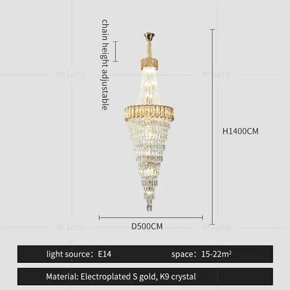 Modern gold spiral crystal chandelier living room cascading light