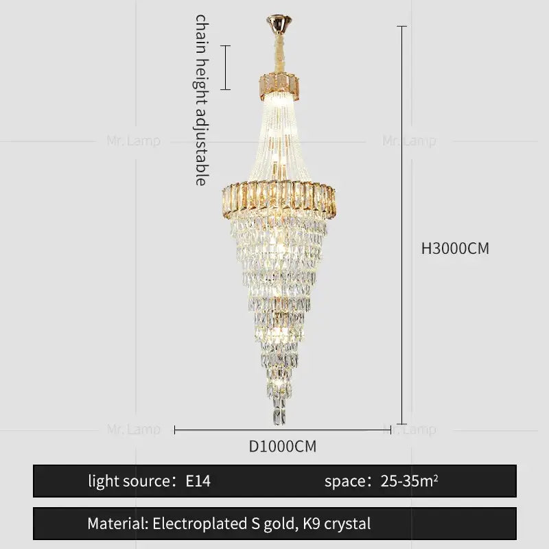 Modern gold spiral crystal chandelier living room cascading light