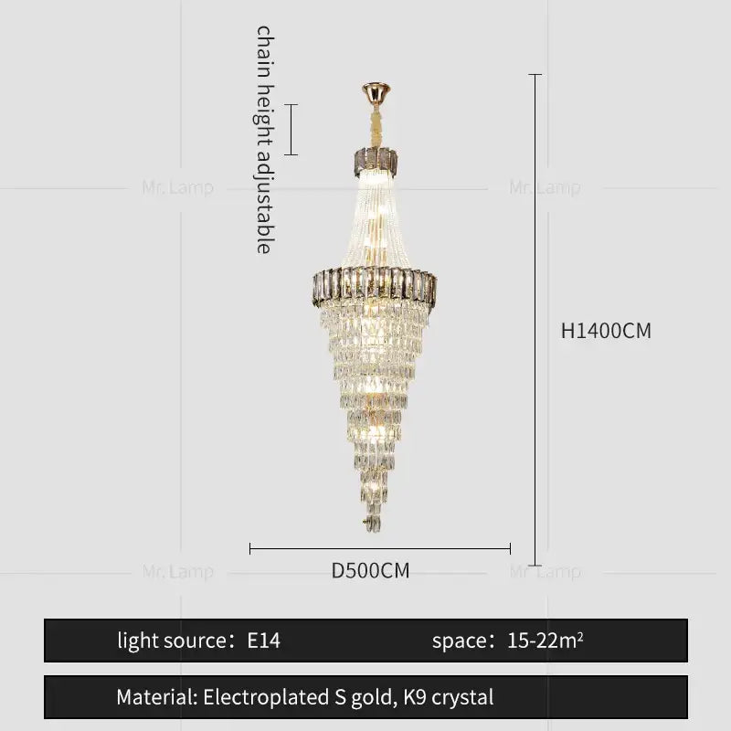 Modern gold spiral crystal chandelier living room cascading light