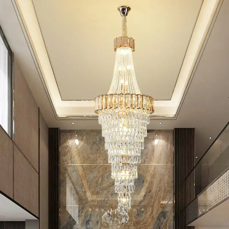 Modern gold spiral crystal chandelier living room cascading light