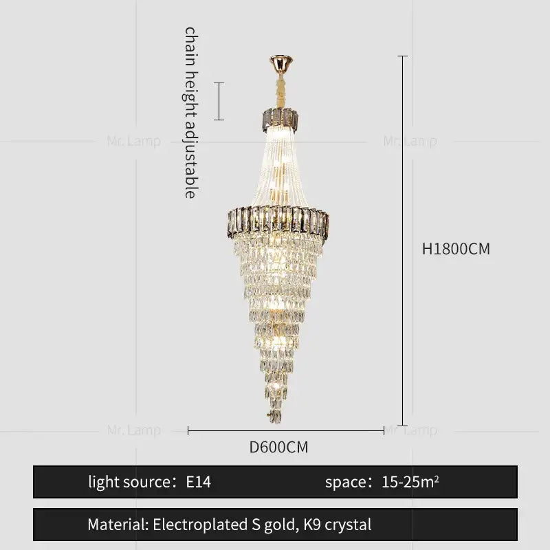 Modern gold spiral crystal chandelier living room cascading light