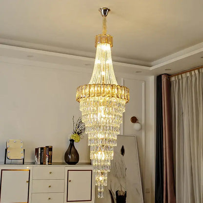 Modern gold spiral crystal chandelier living room cascading light