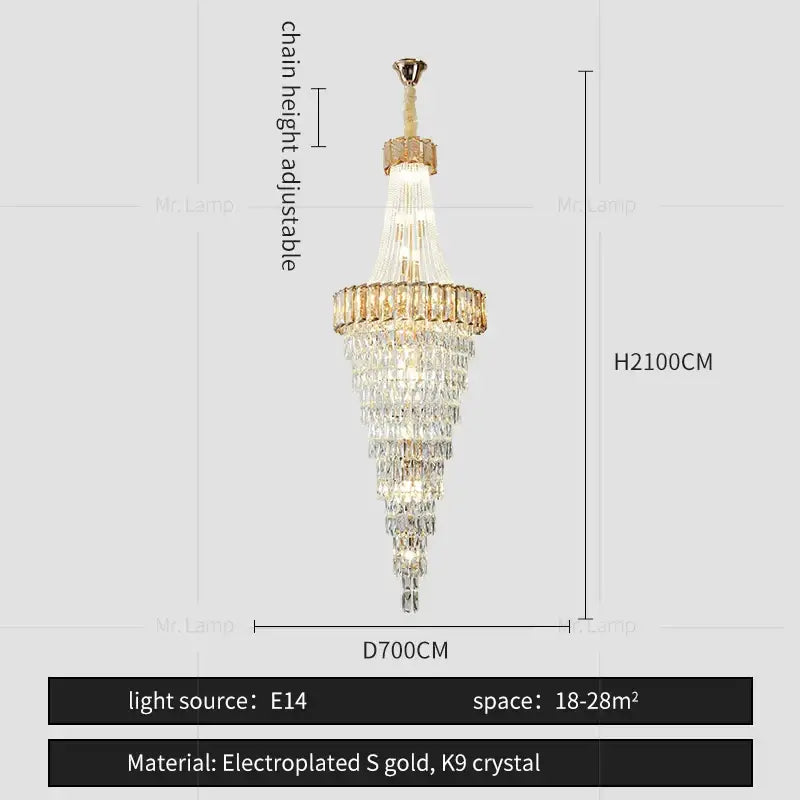 Modern gold spiral crystal chandelier living room cascading light