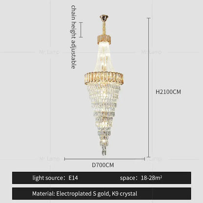 Modern gold spiral crystal chandelier living room cascading light
