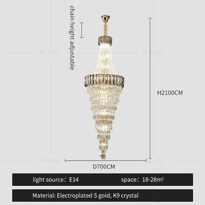 Modern gold spiral crystal chandelier living room cascading light