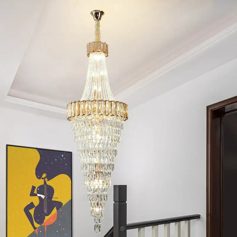 Modern gold spiral crystal chandelier living room cascading light