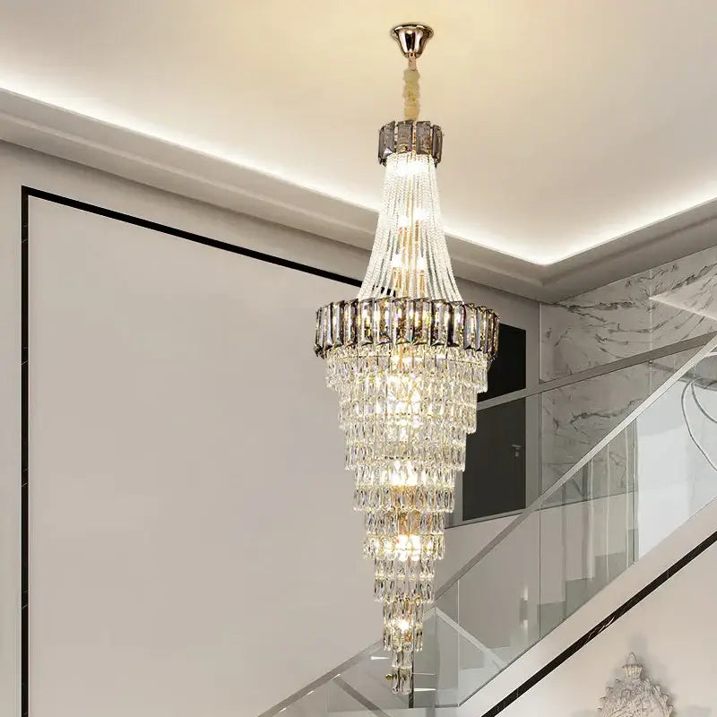 Modern gold spiral crystal chandelier living room cascading light