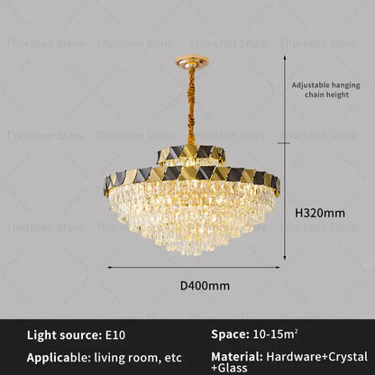 Modern gold & black crystal chandelier living room light