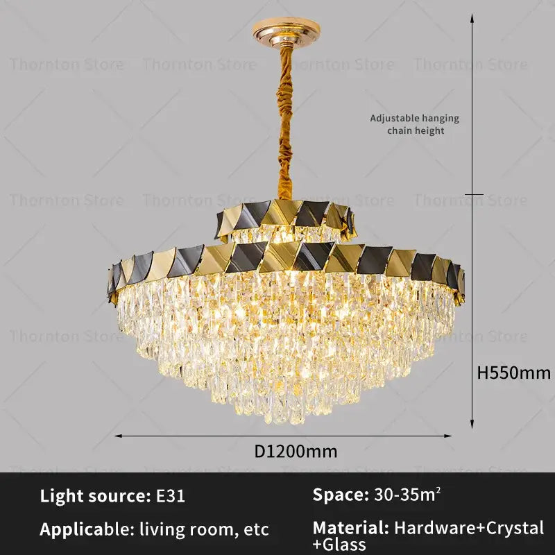 Modern gold & black crystal chandelier living room light