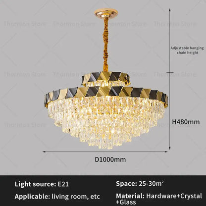 Modern gold & black crystal chandelier living room light