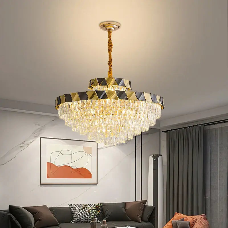 Modern gold & black crystal chandelier living room light
