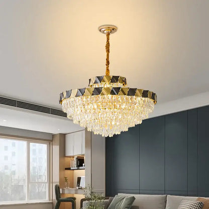 Modern gold & black crystal chandelier living room light