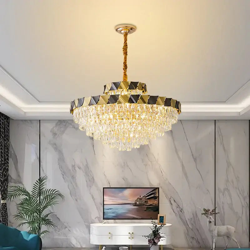 Modern gold & black crystal chandelier living room light