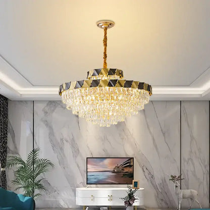 Modern gold & black crystal chandelier living room light