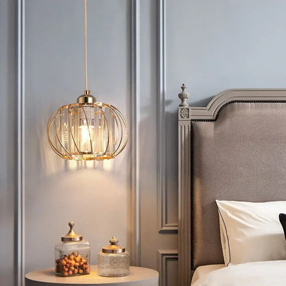 Modern gold crystal cage pendant light fixture for dining room