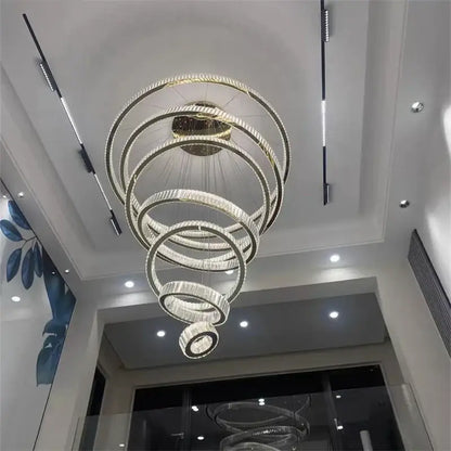 Modern gold spiral crystal chandelier staircase pendant light