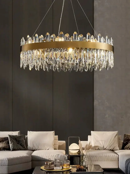 Modern gold oval crystal chandelier led dining room light