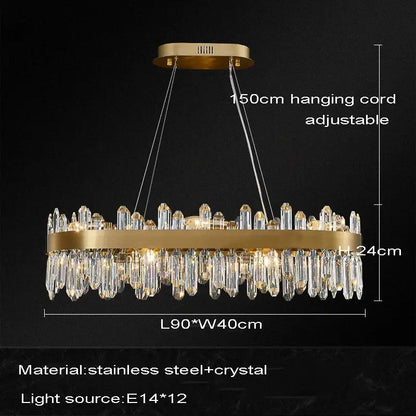 Modern gold oval crystal chandelier led dining room light