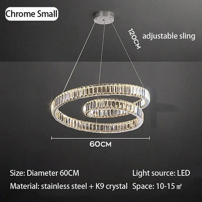 Modern gold double ring crystal chandelier led light fixture dining room