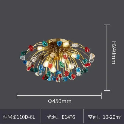 Multicolor crystal chandelier gold lighting fixture for dining room