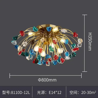 Multicolor crystal chandelier gold lighting fixture for dining room
