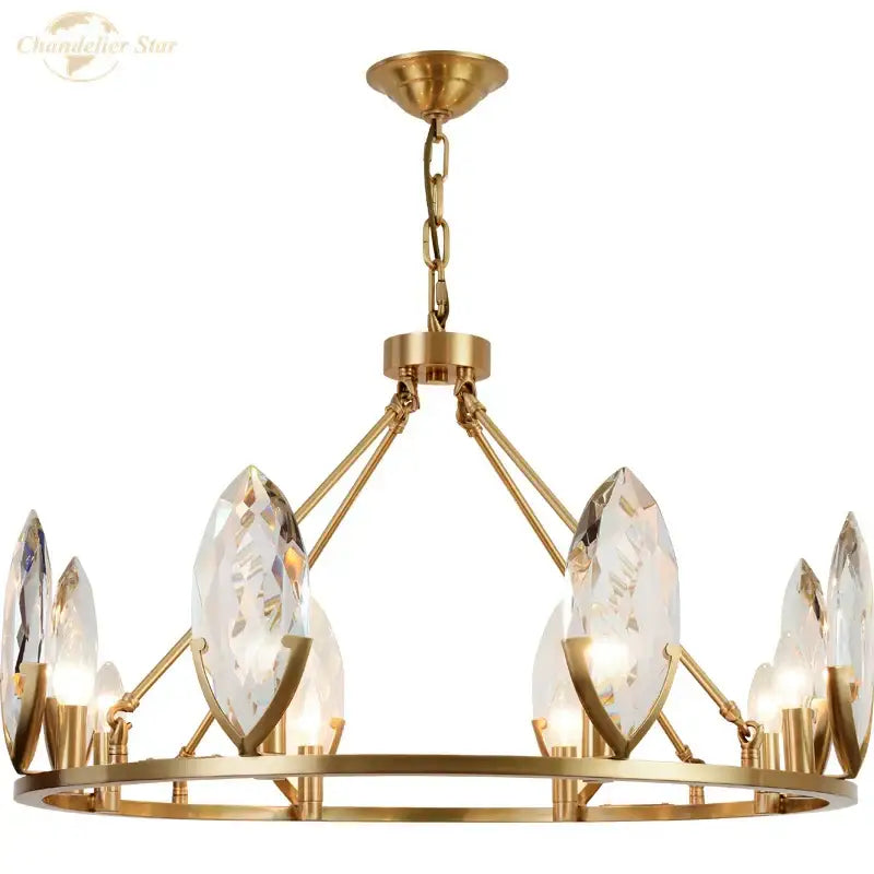 Luxury gold circular crystal chandelier living room led light