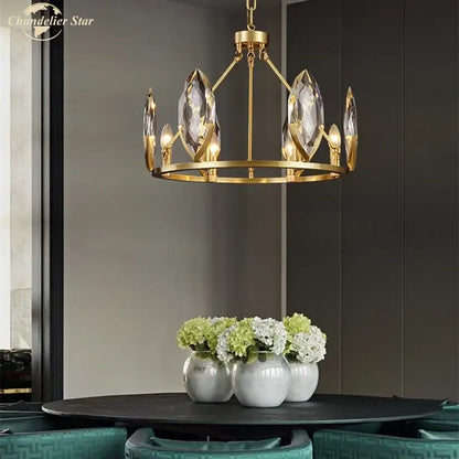 Luxury gold circular crystal chandelier living room led light