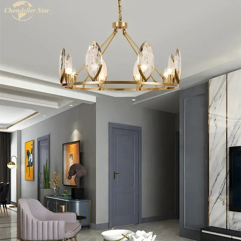 Luxury gold circular crystal chandelier living room led light