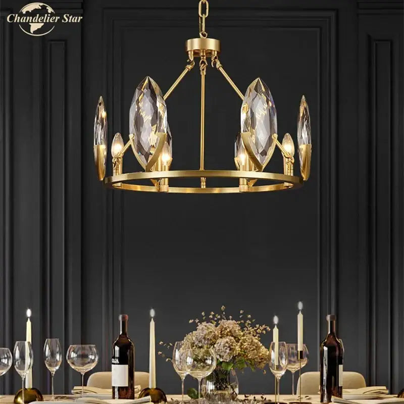 Luxury gold circular crystal chandelier living room led light