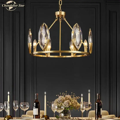 Luxury gold circular crystal chandelier living room led light