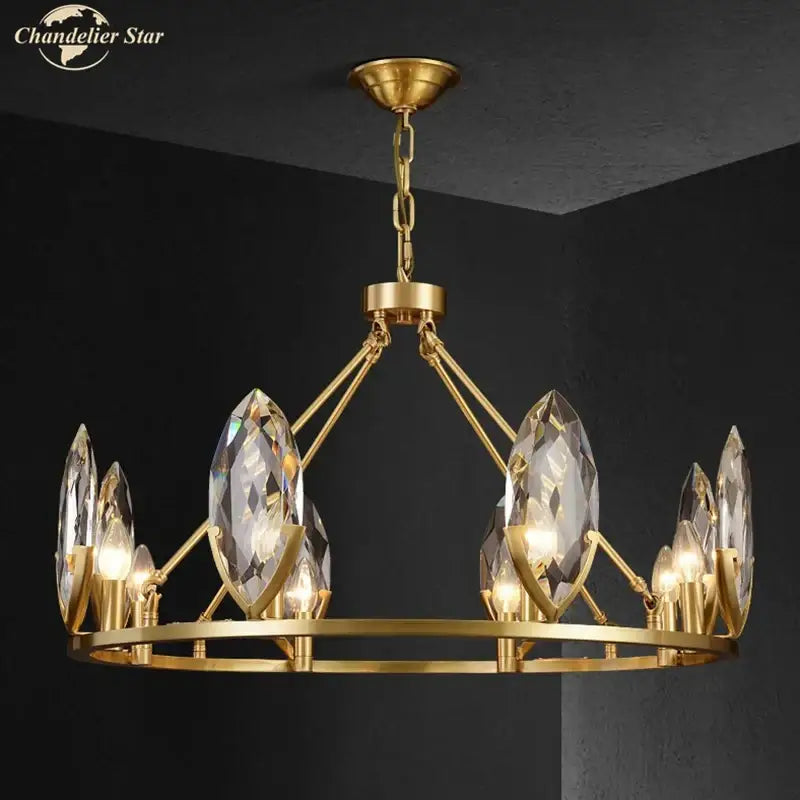 Luxury gold circular crystal chandelier living room led light