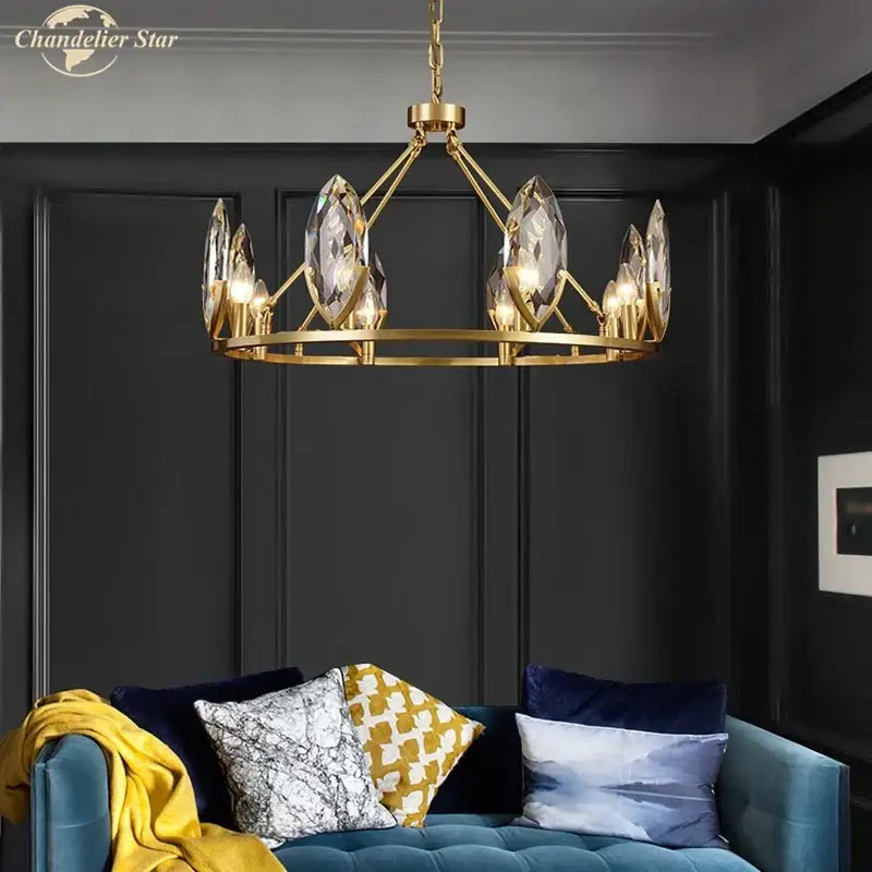 Luxury gold circular crystal chandelier living room led light