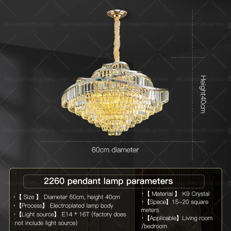 crystal chandelier golden layered light for living room