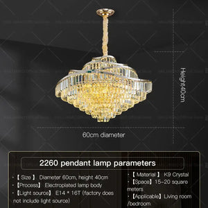 crystal chandelier golden layered light for living room