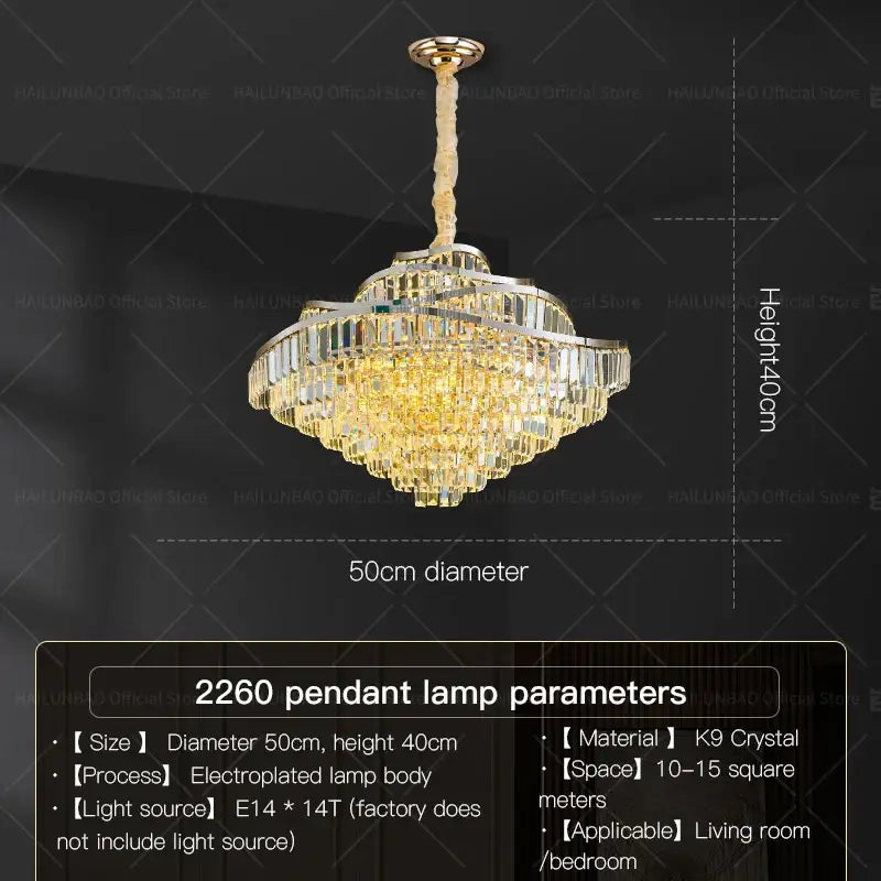 crystal chandelier golden layered light for living room