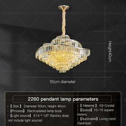 crystal chandelier golden layered light for living room