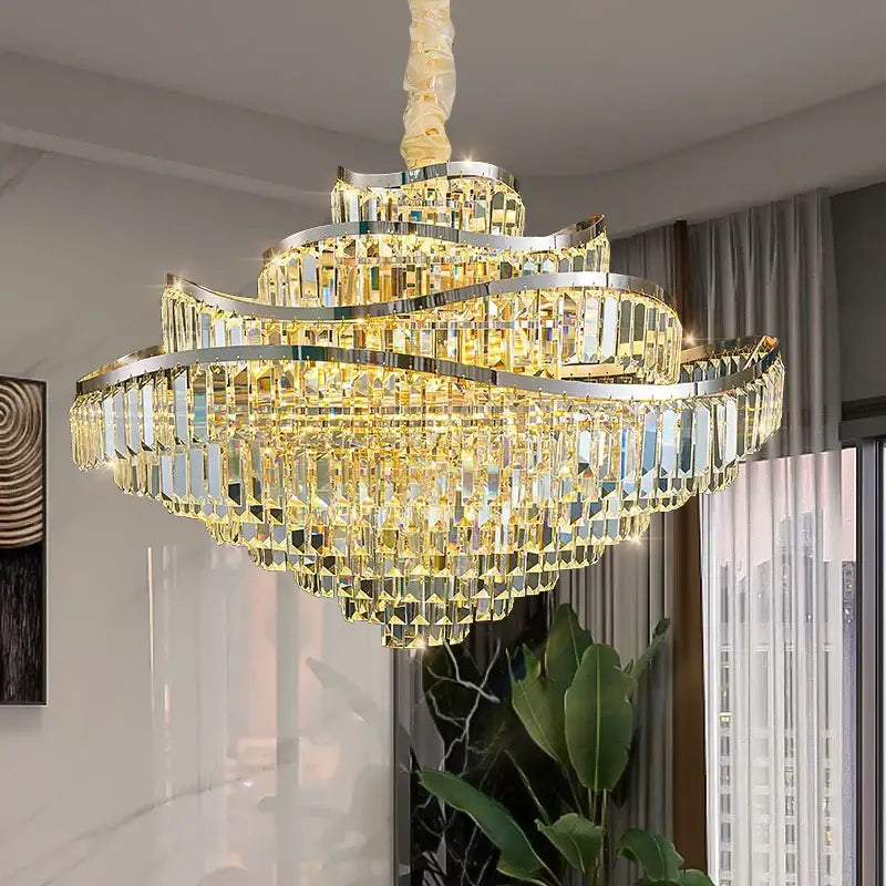 crystal chandelier golden layered light for living room