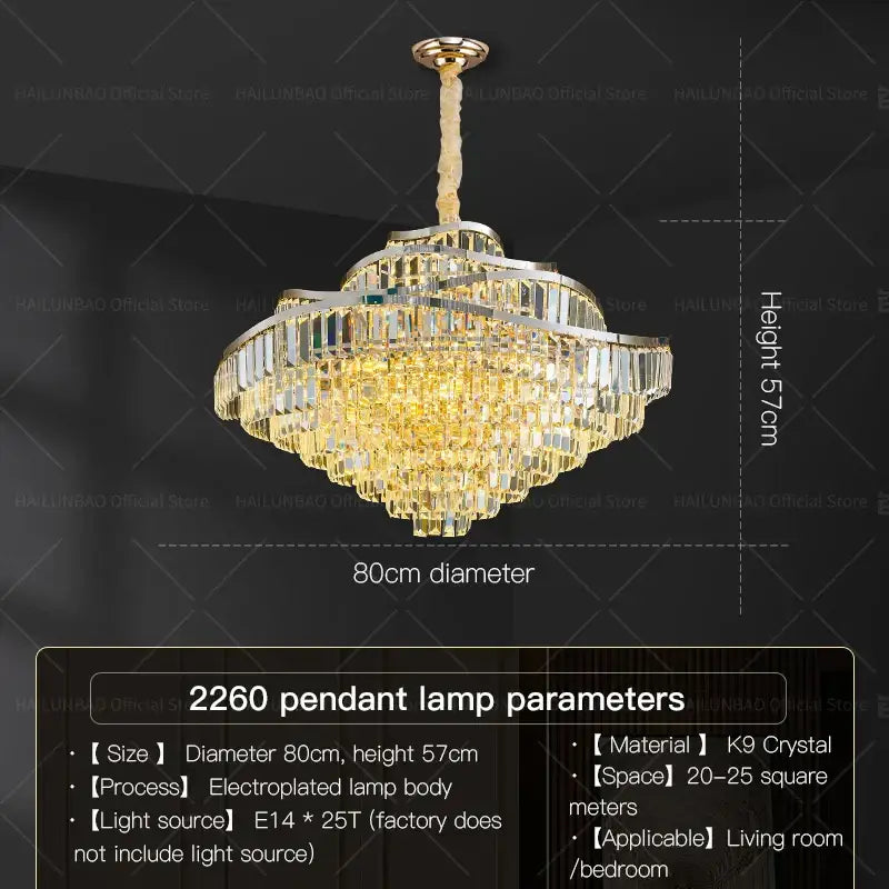 crystal chandelier golden layered light for living room