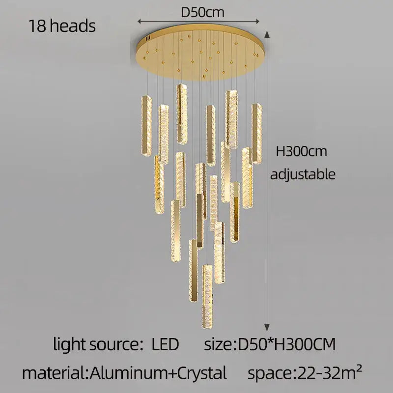 Modern golden crystal chandelier led dining room light
