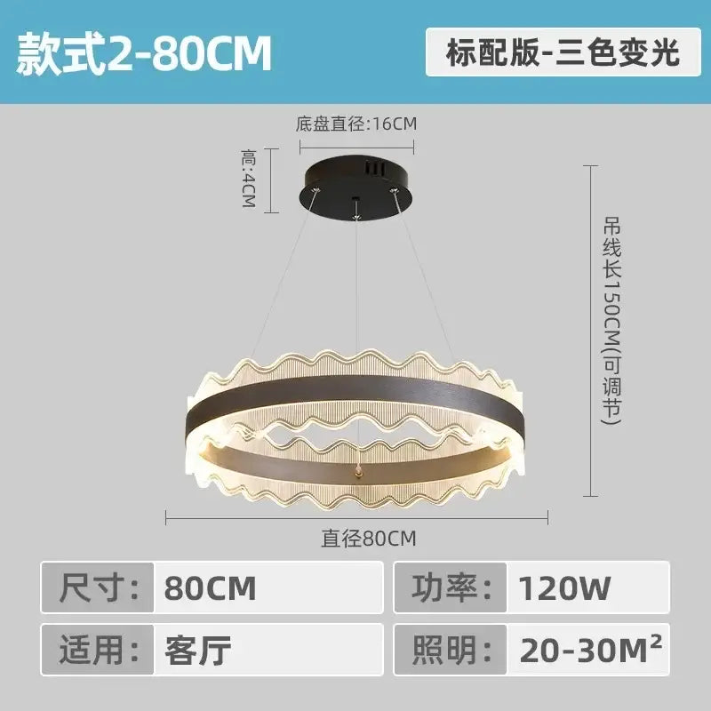 Modern black & gold crystal chandelier led pendant light living room