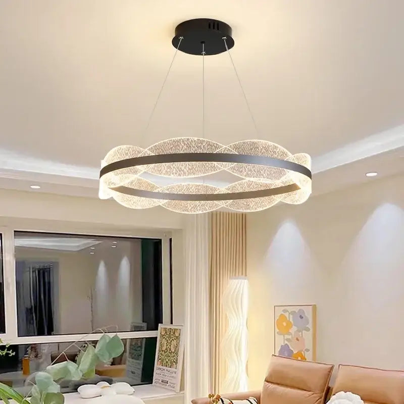Modern black & gold crystal chandelier led pendant light living room