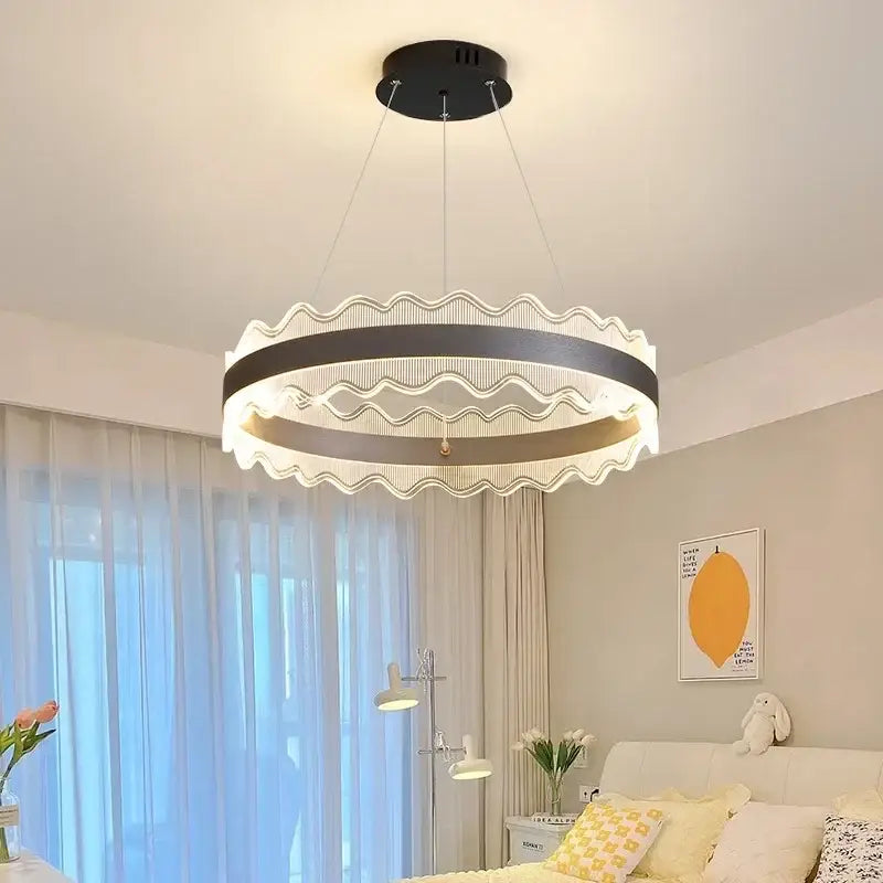 Modern black & gold crystal chandelier led pendant light living room