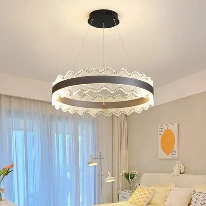Modern black & gold crystal chandelier led pendant light living room