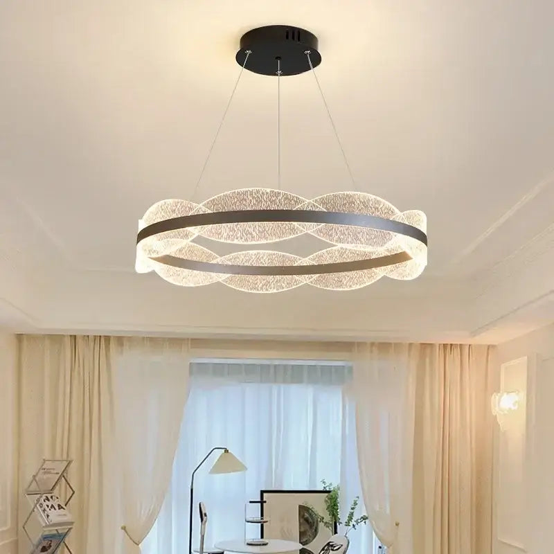 Modern black & gold crystal chandelier led pendant light living room