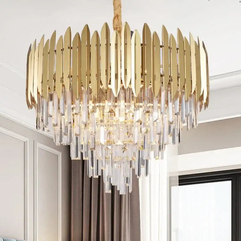 Modern gold tiered crystal chandelier living room pendant light
