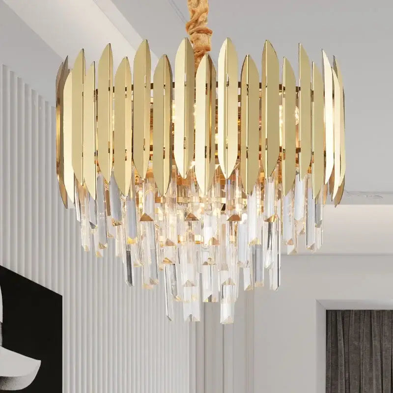 Modern gold tiered crystal chandelier living room pendant light